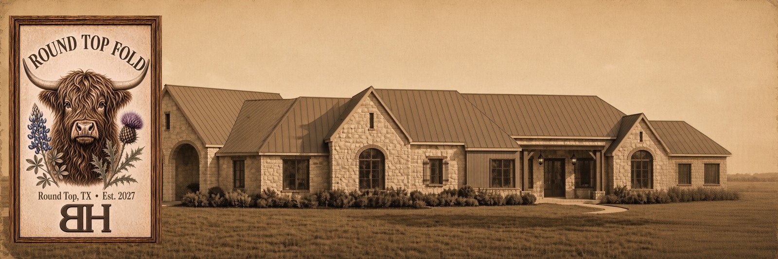 The home under construction at Round Top Fold in Round Top, Texas